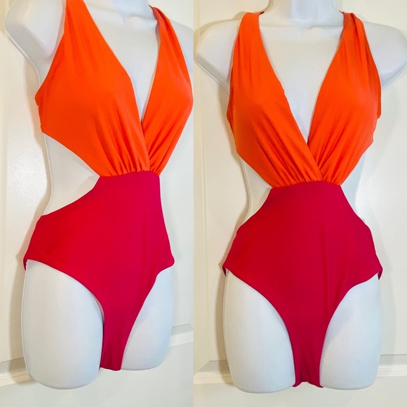 Orange & Hot Pink ColorBlock One Piece Bikini 8 - Picture 6 of 10